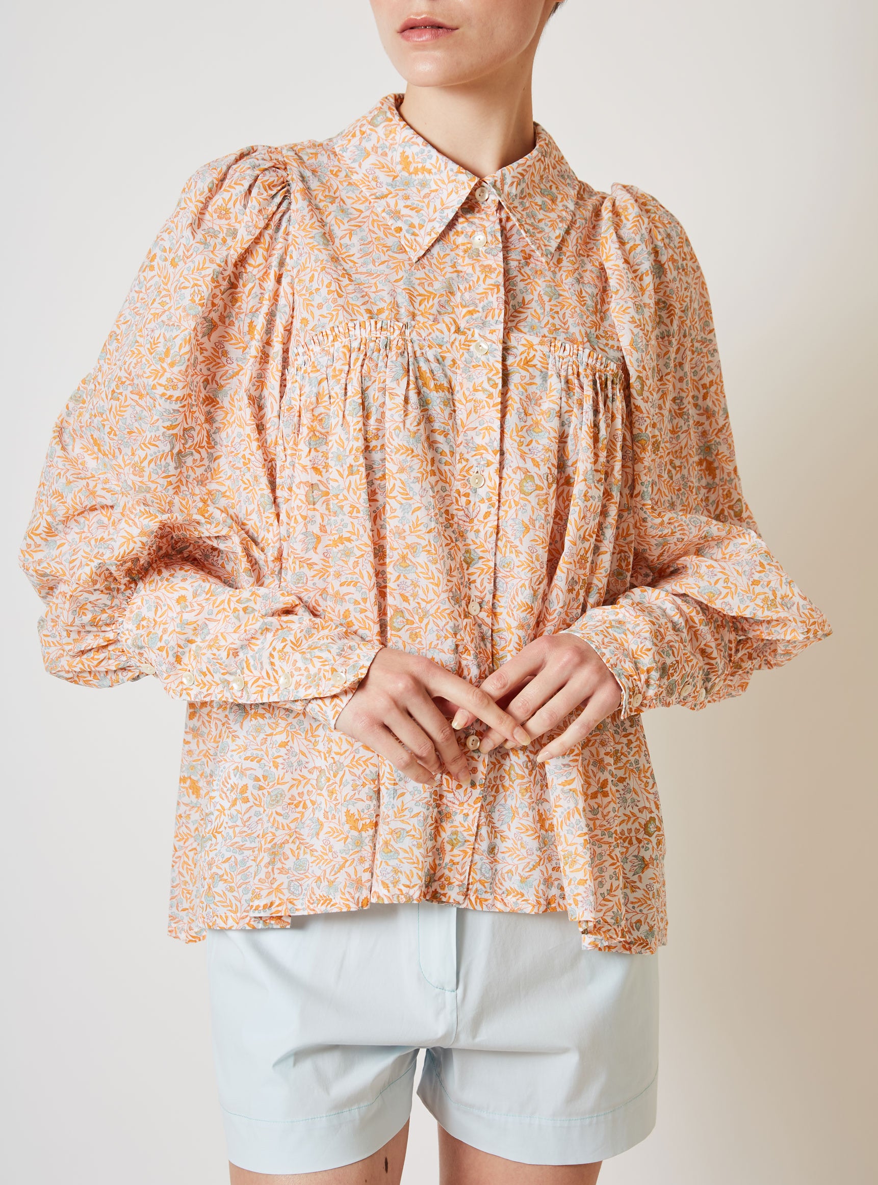 Front view of Wallis Floral Jaal Multico Mango Blouse by Thierry Colson 