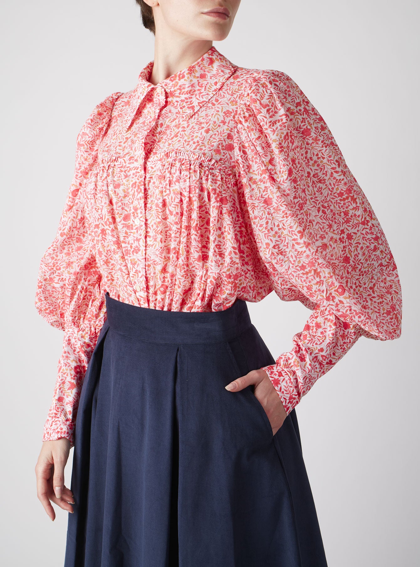 Front view of Wallis Raspberry Floral Jaal Blouse by Thierry Colson