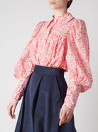 Side view of Wallis Raspberry Floral Jaal Blouse by Thierry Colson