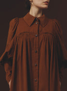Detail Front view of Wendy Squirrel Brown Dress - Plain Corduroy by Thierry Colson
