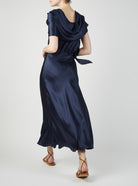 Back view of Whitney Night Blue Silk dress by Thierry Colson 