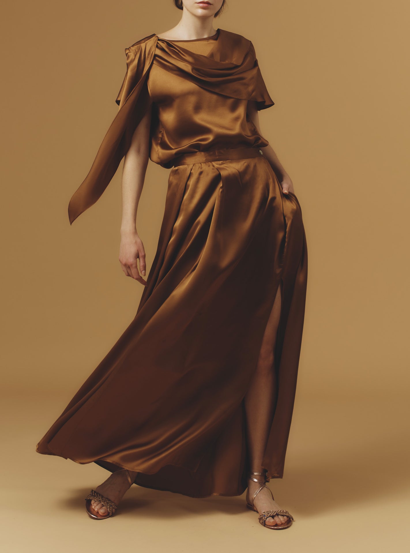 Large view of Silvana Silk Copper Skirt long with Zizi top by Thierry Colson
