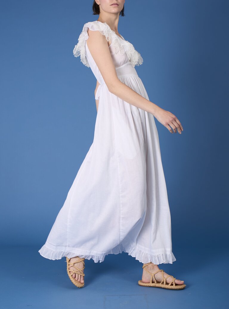Side view of Milos - White Cotton Voile Dress - Thierry Colson